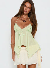 Wistie Asymmetrical Beaded Top Green