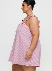 Zalina Babydoll Mini Dress Pink Stripe Curve