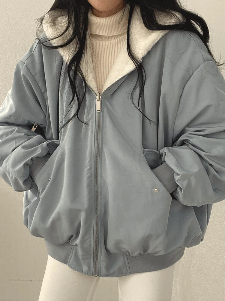 Daniela Teddy Oversize Jacket Women – Soft Reversible Bomber with Pockets & Streetwear Style