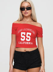 Serendipia Off The Shoulder Graphic Top Red