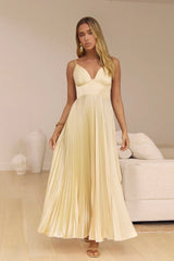 Ray Of Sunlight Plisse Satin Maxi Dress Yellow