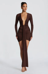 Tara Mini Dress - Plum Brown