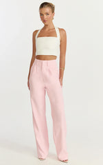 Melissa Pants - Pleat Front Wide Leg Tailored Pants in Pink
